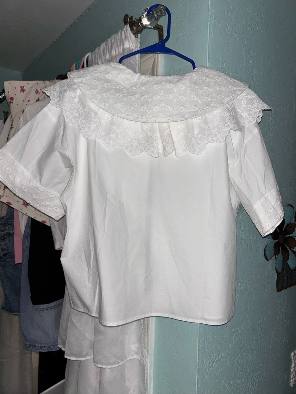 White Embroidered Eyelet Tie-Front Blouse by Mable - Picture 3 of 3